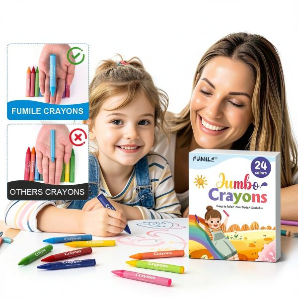 FUMILE Jumbo Crayons Non Toxic Washable for Toddlers 1-3-5
