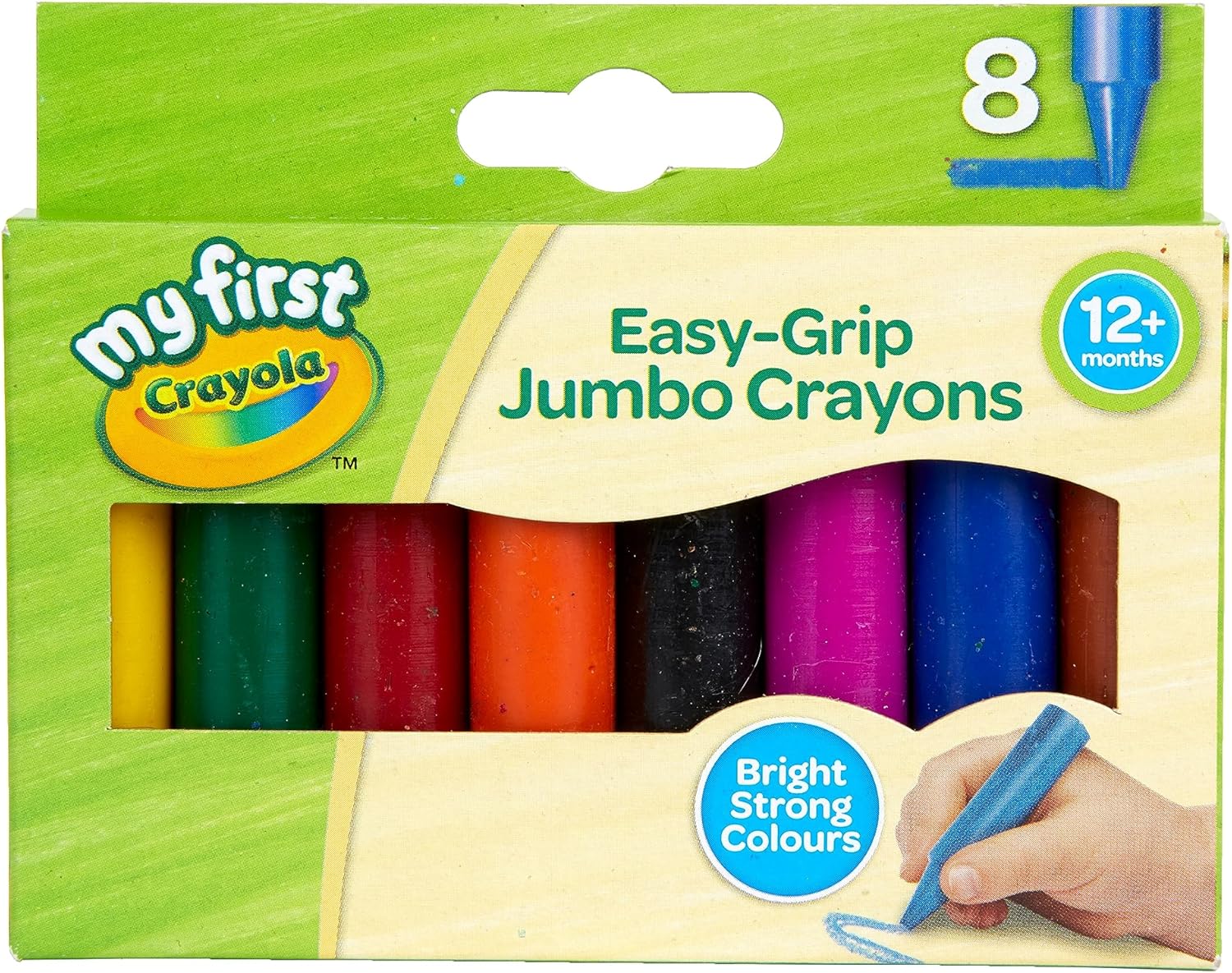 Toddler using Crayola My First Jumbo Crayons on coloring book
