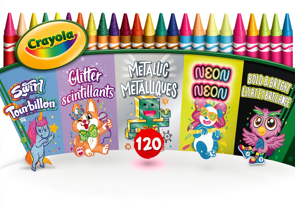 Crayola 120 crayon set displayed with vibrant colors on a table