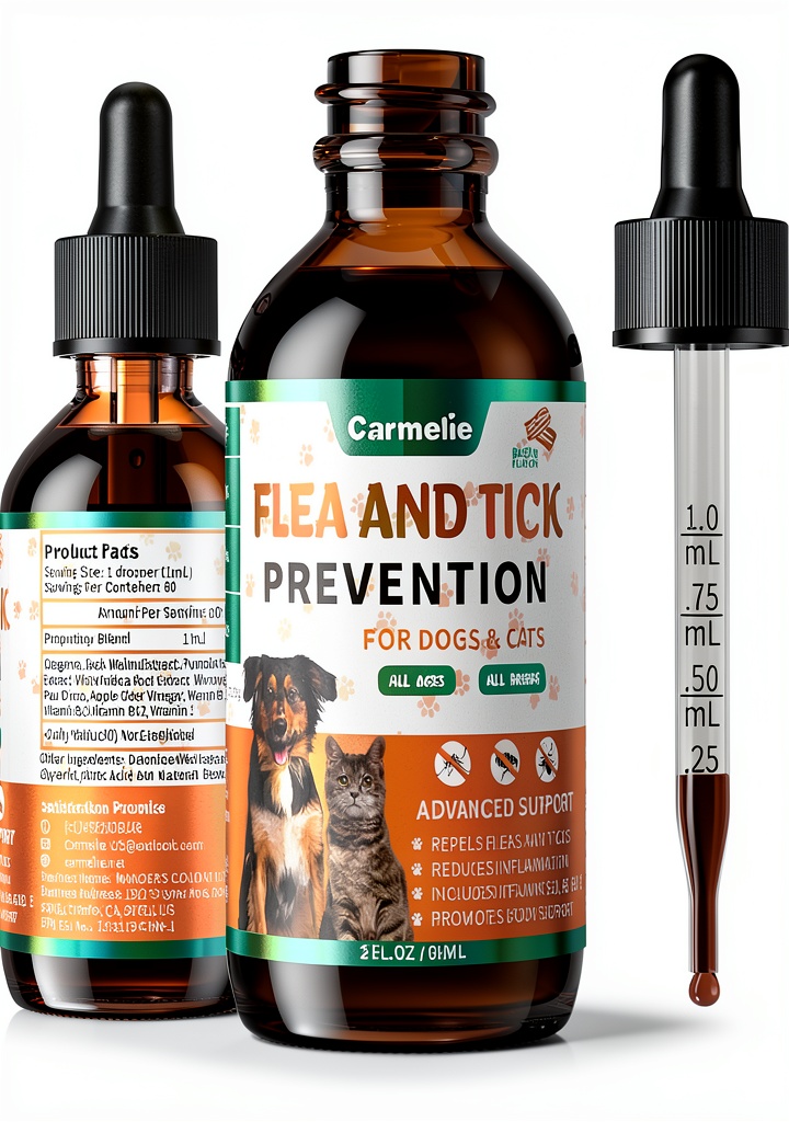 Dog receiving Carmelie flea and tick drops