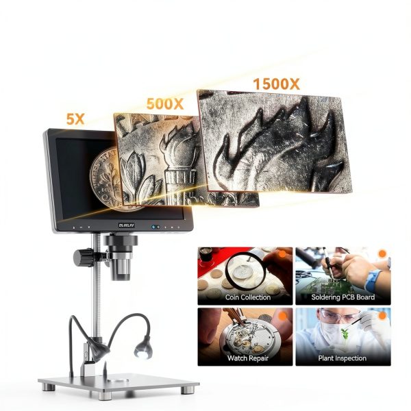 Elikliv EDM9 Max Digital Microscope: 20MP 10.1" 1500X HD IPS HDMI Coin Microscope Magnifier for Error Coins with Screen & Light, LCD Soldering Microscopes for Adults, PC/TV View, 64GB-2