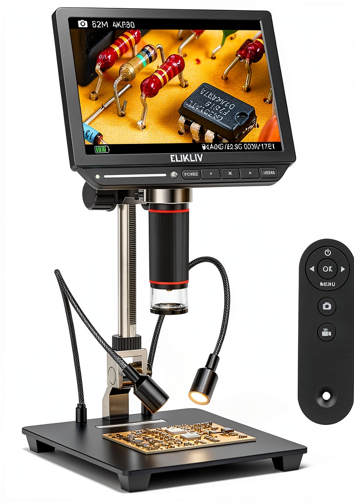 Installing 4K Digital Microscope Elikliv EM4K with 2000x Zoom and 52MP HDMI on a wooden desk